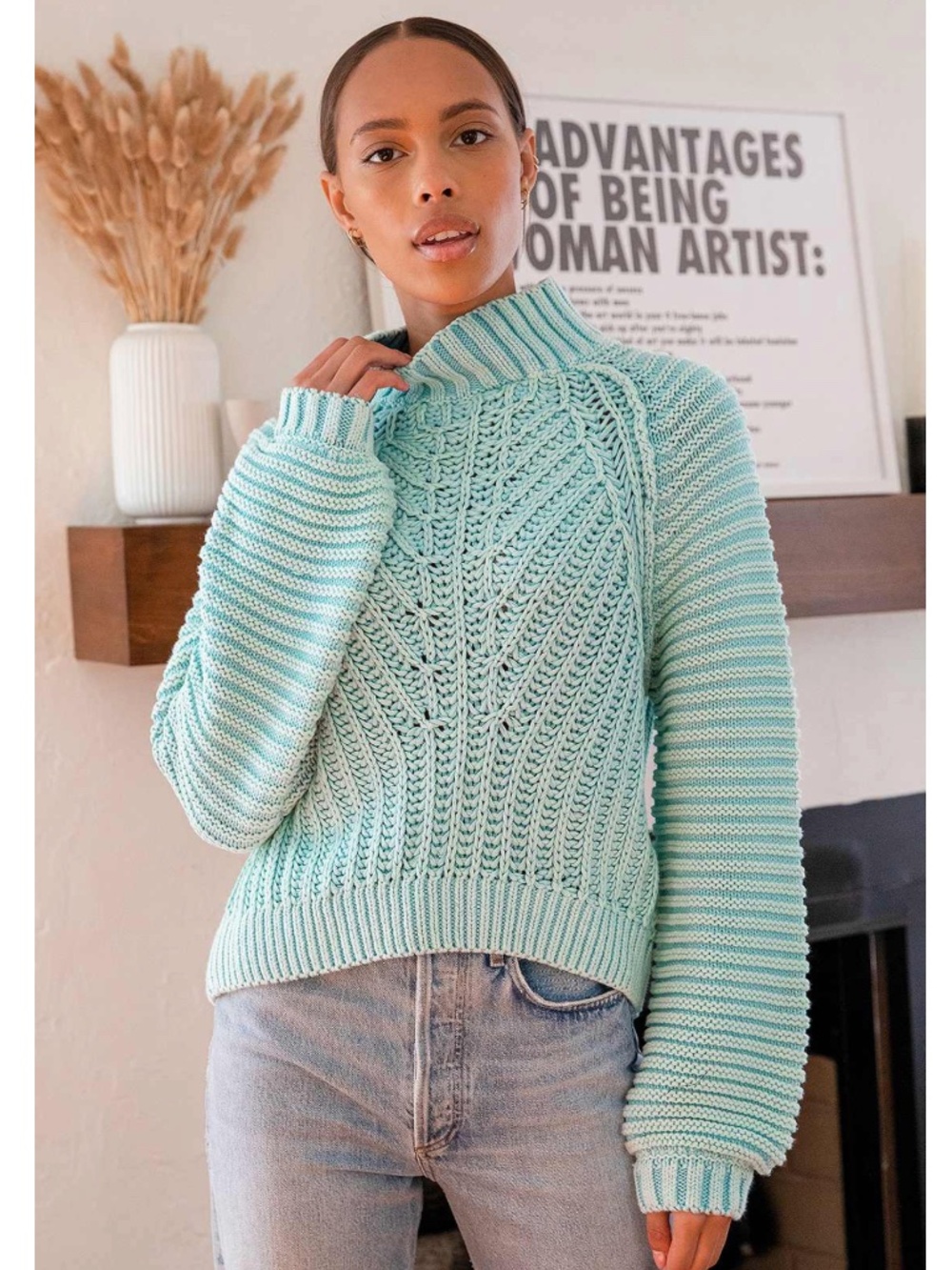 Free People Sweetheart Chunky Knit Mock Neck Sweater Small